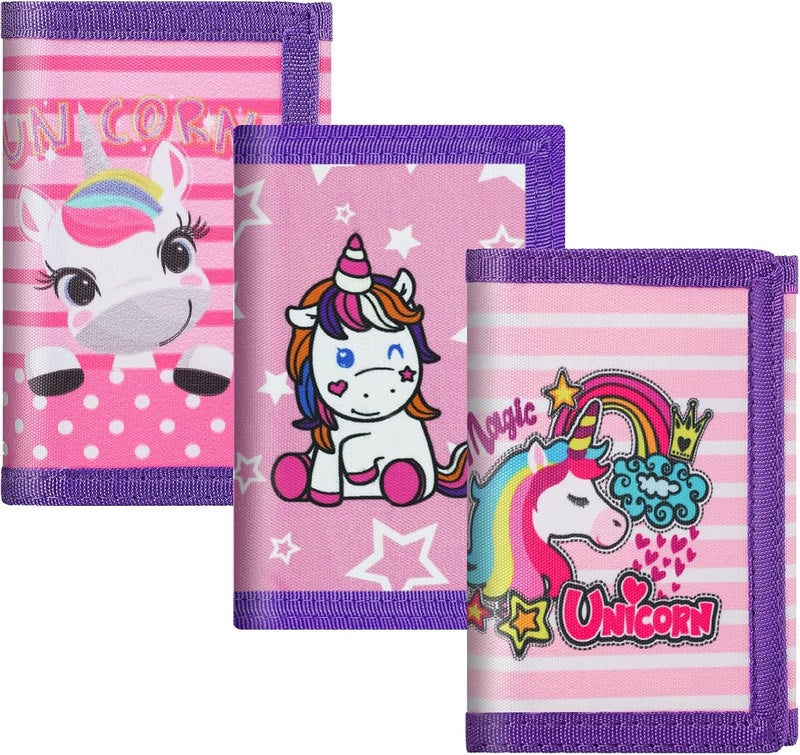 Sundee RFID Blocking Wallet,3 Packs Kids Wallet Bulk,Mini Trifold Coin Purse Cartoon Wallet,Front Pocket Wallet with Zipper for Kids,Canvas Outdoor Sports Wallets with Magic Sticker - Pink Animals - Image 1